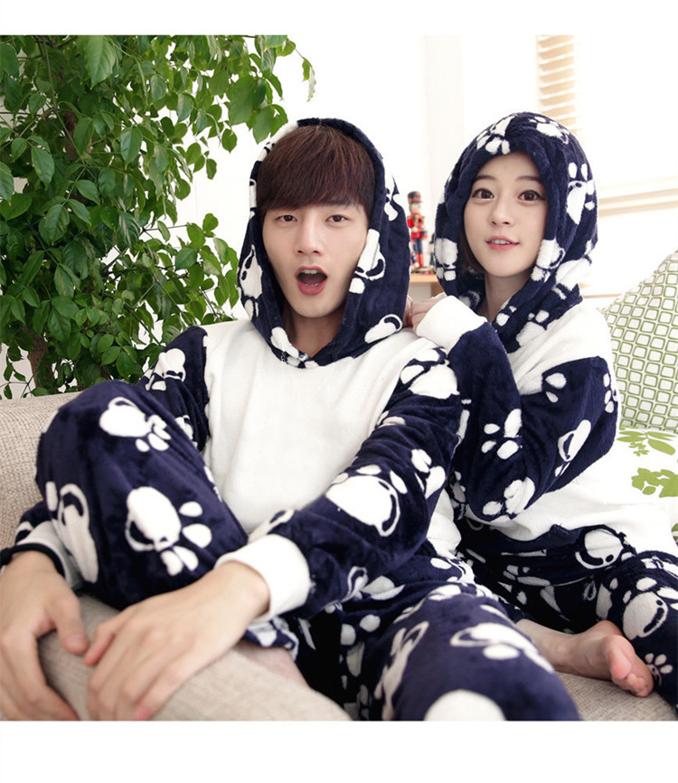 Mùa đông dày flannel phim hoạt hình dễ thương vài bộ đồ ngủ lỏng nam san hô phù hợp với mùa thu và dịch vụ nhà mùa đông bộ bông ấp áp mùa đông nam nữ