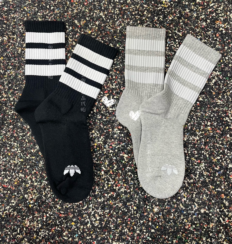 Original Adidas Men's and Women's Trefoil Towel-Bottom Mid-Length Socks, Two Pairs Pack, Im1806