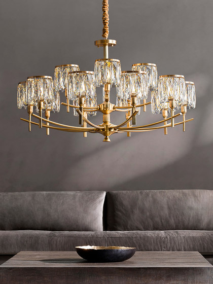[Starry]Light Luxury Crystal Chandelier, American-Style All-Copper Post-Modern Living Room Lamp, Luxurious and Grand Villa Dining Room Lighting