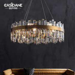 [Jingling]Light Luxury Crystal Chandelier, Post-Modern Minimalist Living Room Lamp, Round and Elegant Dining Room Lamp, All-Copper Villa Lamp