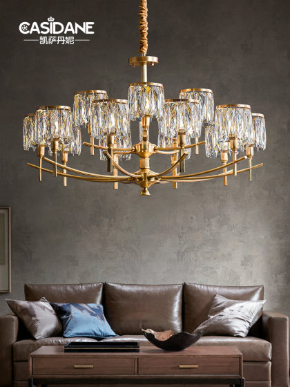 [Starry]Light Luxury Crystal Chandelier, American-Style All-Copper Post-Modern Living Room Lamp, Luxurious and Grand Villa Dining Room Lighting