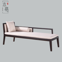  New Chinese chaise longue Modern Chinese solid wood fabric beauty sofa Living room Hotel model room Zen recliner spot
