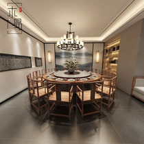  New Chinese style electric dining table and chair Modern hotel club bed and breakfast box restaurant Light luxury solid wood large round table customization