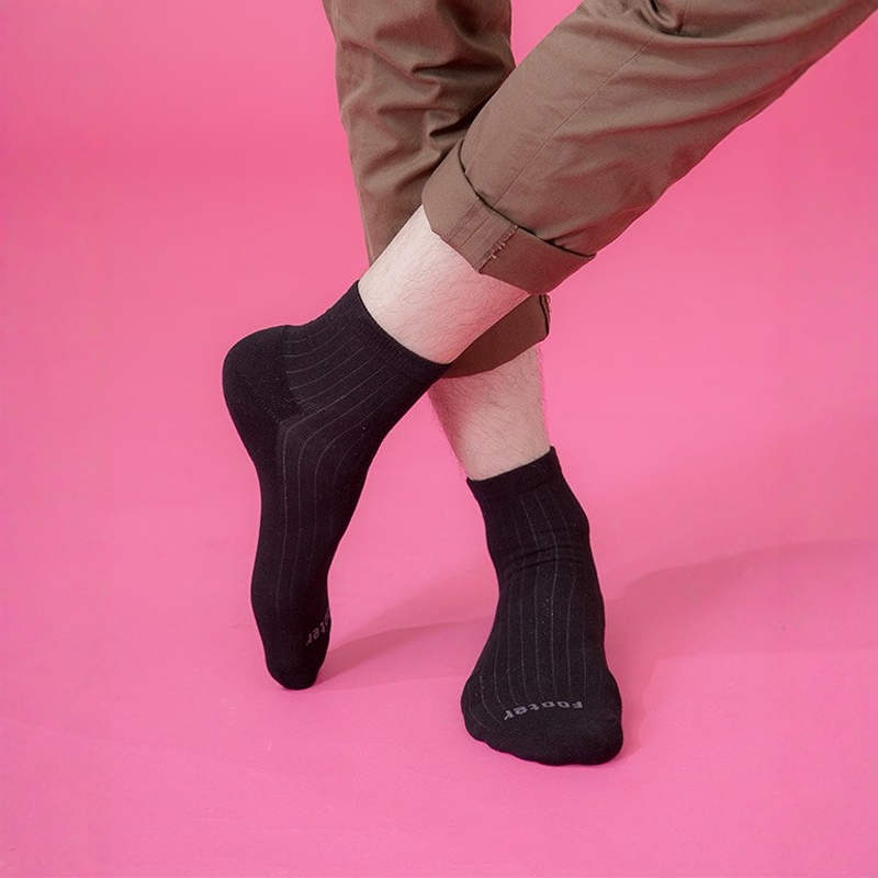 Footer Taiwan Anti-Odor Socks for Men, Retro Straight Stripe Micro-Molecule Thin Socks, Black Comfortable Business Mid-Calf Socks for Men and Women
