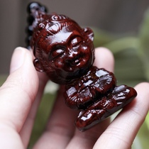 Fine mahogany rosewood text play Qi Tian Da Sheng Xiao Wukong hand handle piece landlord God of Wealth belt bag hanging chain