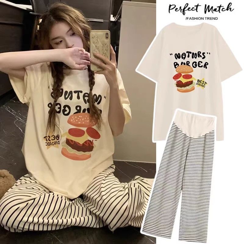 Maternity Suit, Summer Fashion, Simple and Elegant, Sweet and Loose, Belly-Covering Short-Sleeved T-Shirt Top, Belly-Supporting Wide-Leg Pants Maternity Suit, Summer Fashion, Simple and Elegant, Sweet and Loose, Belly-Covering Short-Sleeved T-Shirt Top, Belly-Supporting Wide-Leg Pants