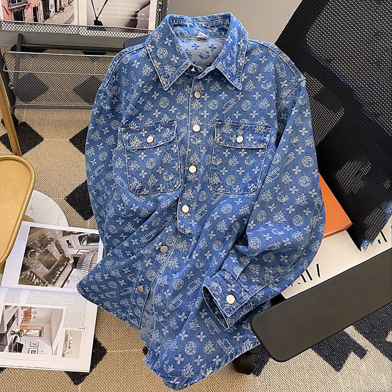 Italian European High-End Classic Printed Denim Top for Women, Fashionable Designer Quality, Early Spring New Denim Shirt