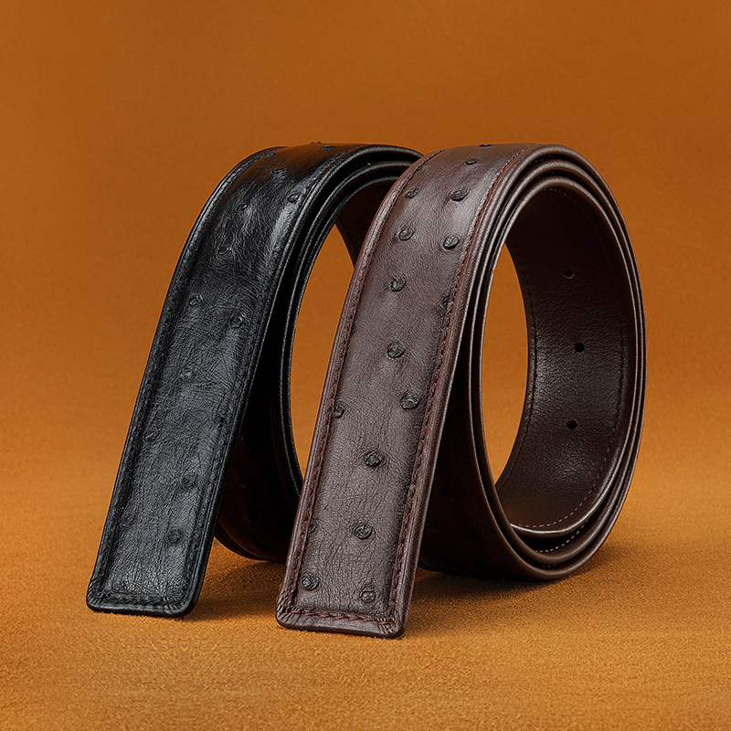 Genuine Ostrich Leather Belt for Men, Seamless Pin Buckle, Headless Trouser Belt, Buckle Not Included, 3.8 Wide, High-End New Model