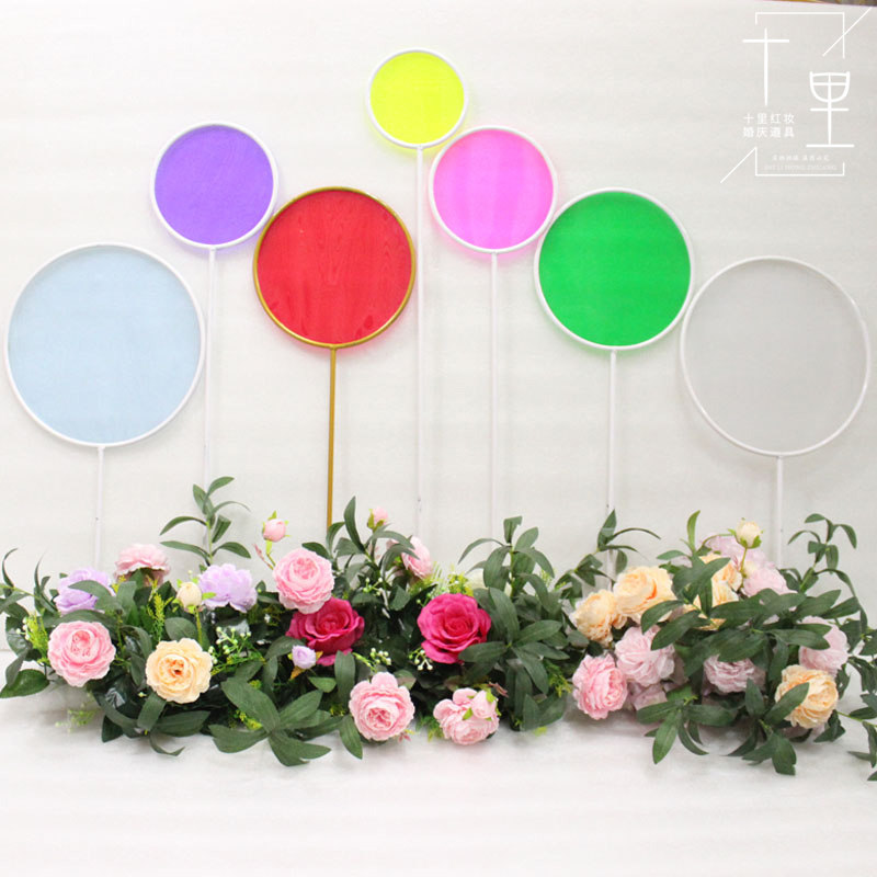 New wedding props Lollipop road guide transparent film Wrought iron circle ornaments Wedding stage window decoration hanging ornaments
