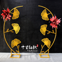 New Wrought iron ginkgo biloba road leading arch Wedding props ornaments stage background window decoration Catwalk road leading flower