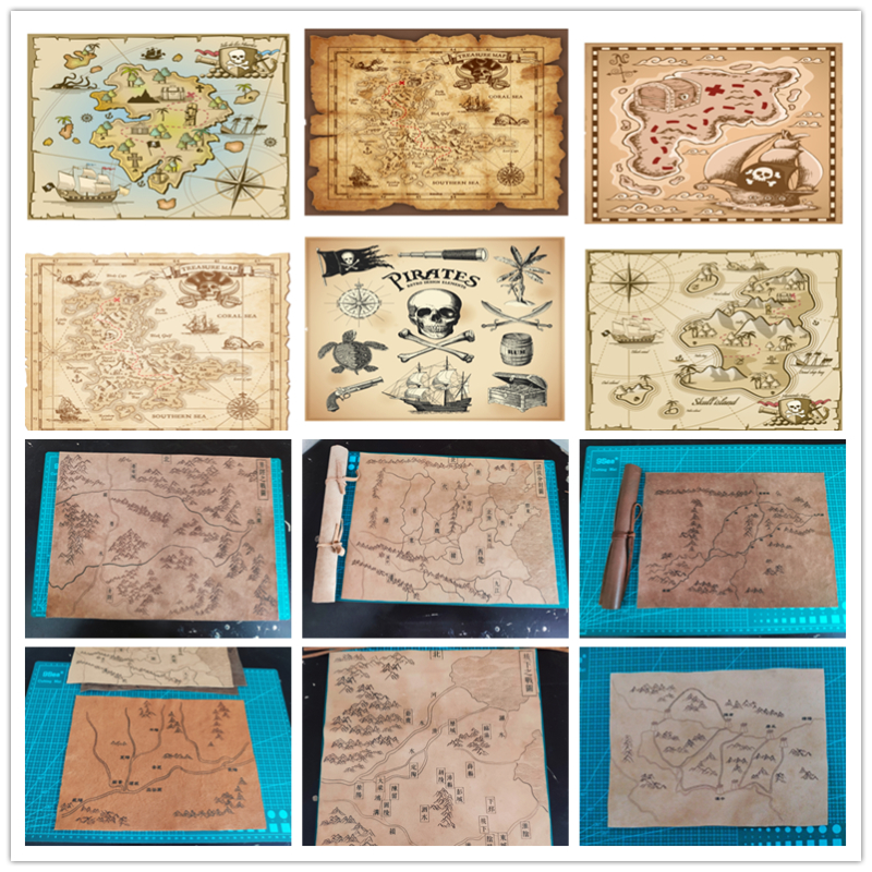 Children's treasure map parchment retro navigation pirate route map ancient war map film and television props bedroom