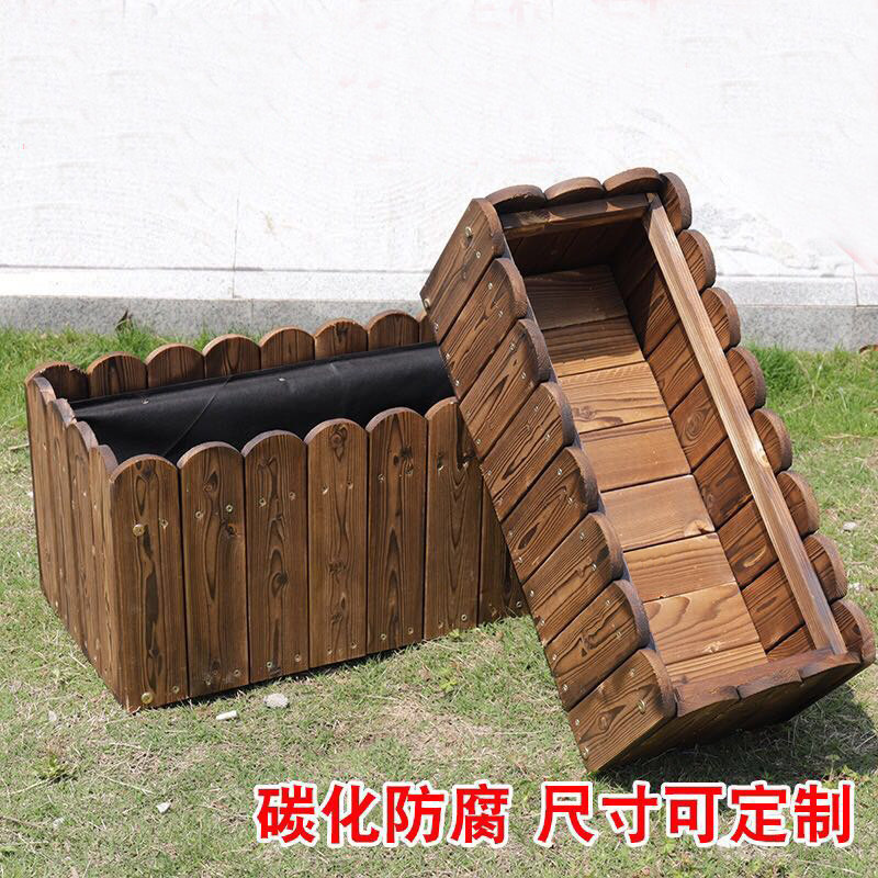 Embalming wood flower case carbonated wood Balcony Species Vegetable Basin outdoor flower trough Courtyard Rectangular Planting Case Carbonated Wood Flowerpots