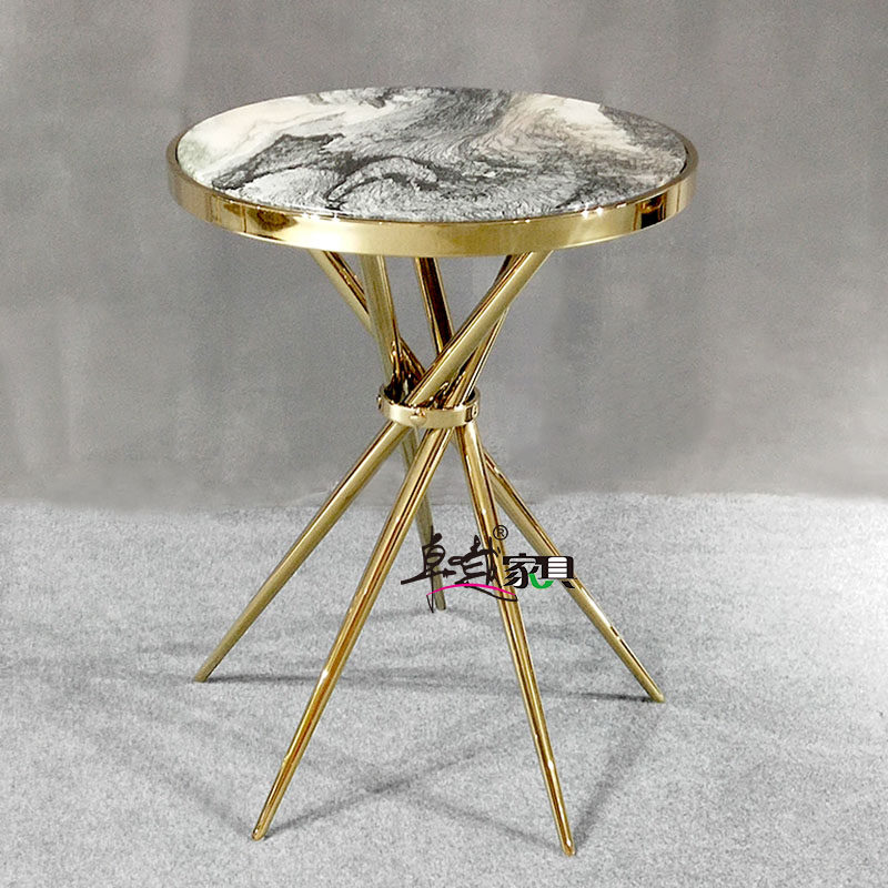 Nordic stainless steel small round table light extravagant marble edge table living-room small table designer steel-tempered glass in negotiating table and chairs