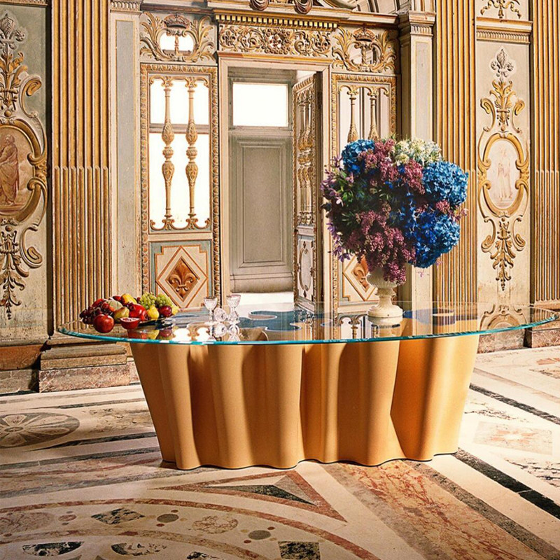 2026年『设计师』餐桌流行趋势，海浪钢化玻璃椭圆形餐桌如何打造高级感别墅用餐氛围？