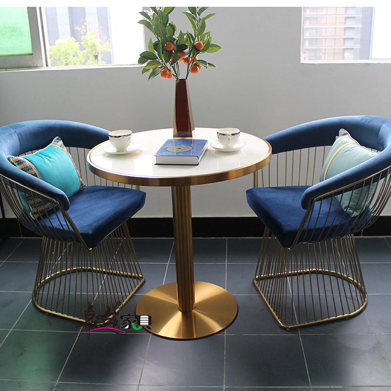 Modern minimal stainless steel negotiates tables and chairs light luxury chairs fabric reception table household dining furniture