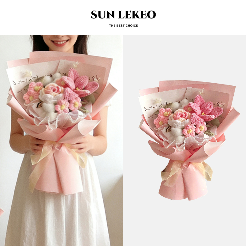 Sunlekeo Woolen Rose and Tulip Crochet Bouquet, Knitted Flower Finished Product, Birthday Gift for Girlfriend, Graduation Gift Sunlekeo Woolen Rose and Tulip Crochet Bouquet, Knitted Flower Finished Product, Birthday Gift for Girlfriend, Graduation Gift