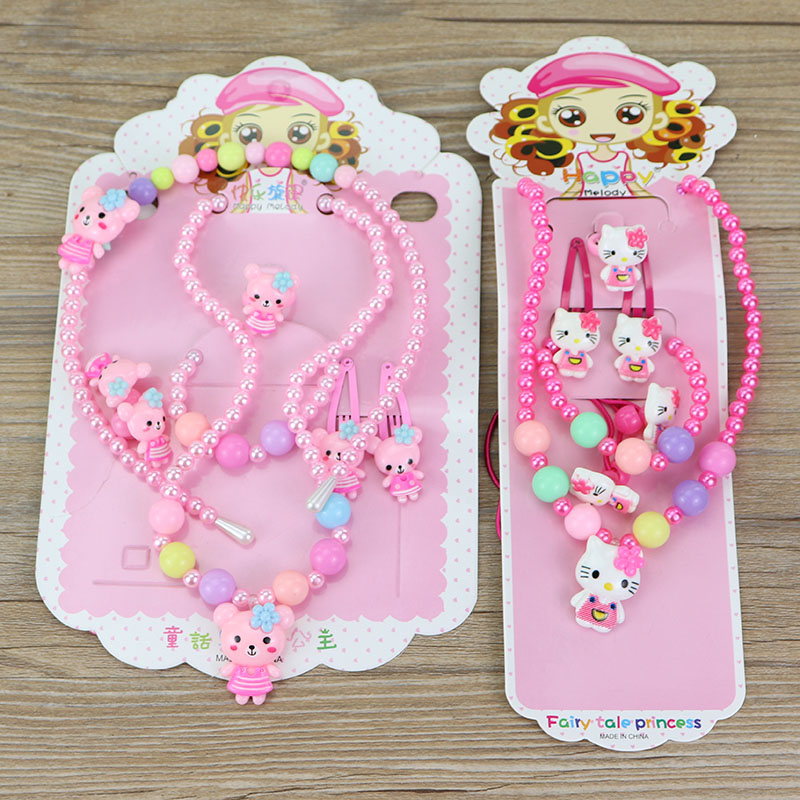 Children's hairpin rubber band does not hurt hair tie hair girl princess hair accessories cartoon necklace hand ring set headgear