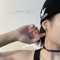 Black couple Star Moon dumbbell earrings men and women simple student titanium steel ear jewelry 2021 New explosion male soil cool tide