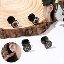 Black dumbbell chopping earrings gift men and women cool air titanium steel Korean ear jewelry 2021 New Boy earrings