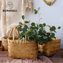 Beiying portable cork chip woven basket flowers portable small flower basket green plant meat planting container flower basket