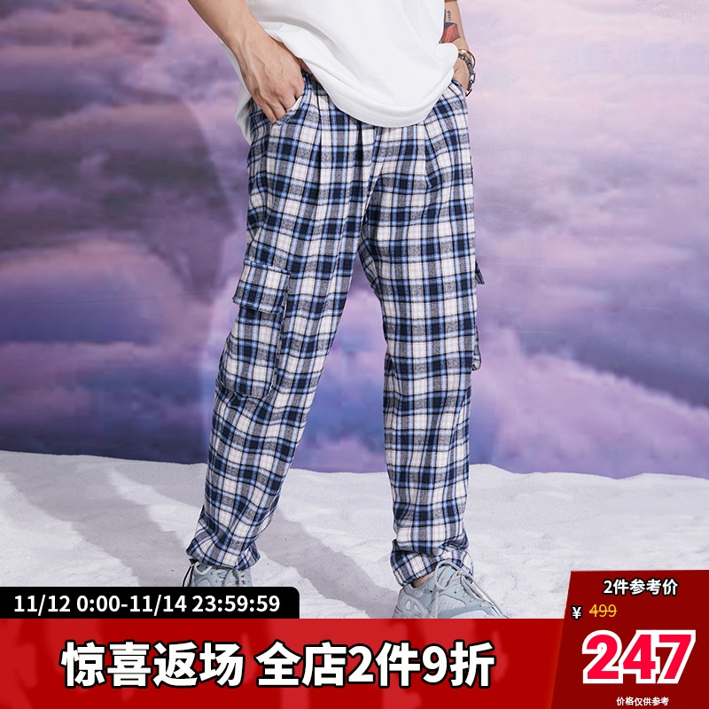 Dangerouspeople Xue Zhiqian Plaid multi-pocket closing leg trend pants casual pants