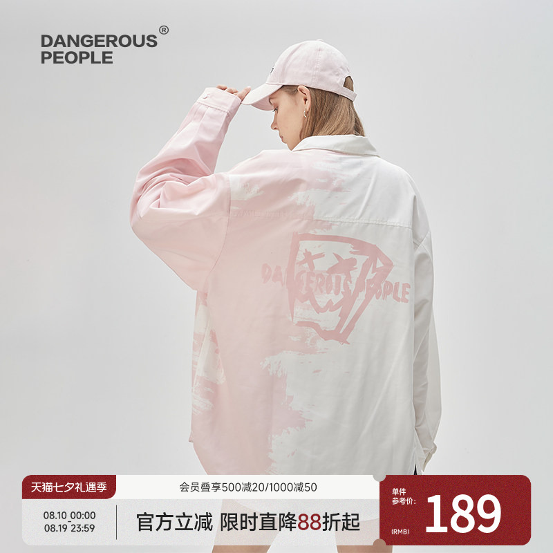 Dangerous People Joker Xue Dsp Long-Sleeved Shirt Pink Gradient Fashion Unisex Trendy ins Shirt