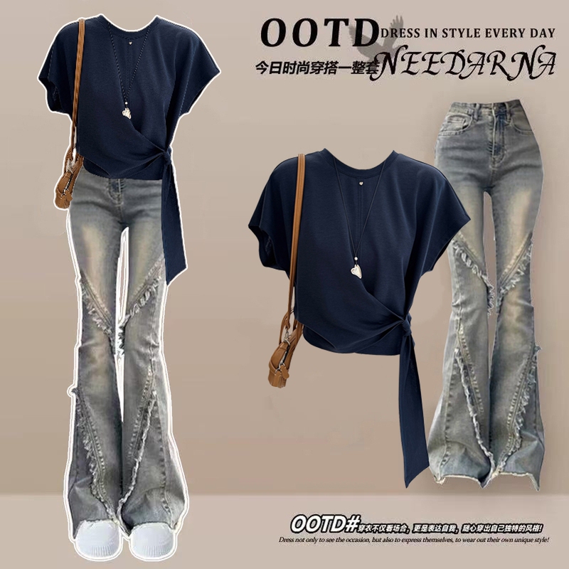 2026 Super Trendy Summer Outfit, a Complete Set of Korean-Style Unique and Beautiful Short-Sleeved T-Shirts and a Very Stylish Denim Set 2026 Super Trendy Summer Outfit, a Complete Set of Korean-Style Unique and Beautiful Short-Sleeved T-Shirts and a Very Stylish Denim Set