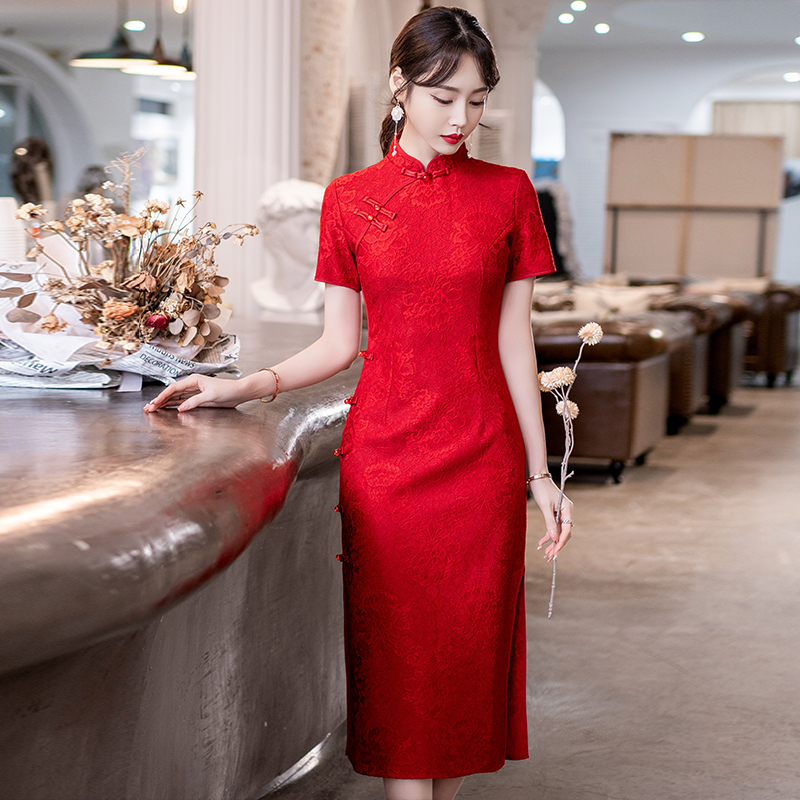 Plus Size Women's Clothing 2024 Summer New Style Retro Red Improved Cheongsam Chinese Style Button Short-Sleeved Dress