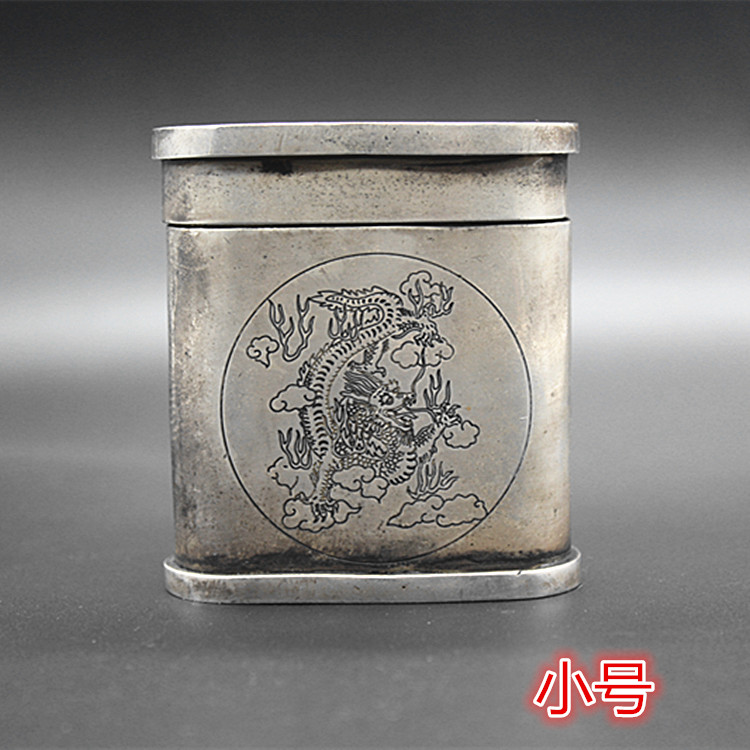 Antique Miscellaneous Collection White Copper Silver Longfeng Cigarette Box Toothpick Collection Box Crafts Decoration