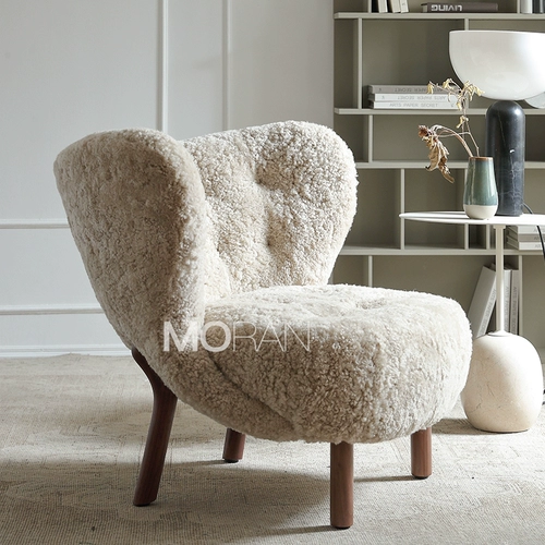 陌染 Датское настоящее шерстяное одно диван -стул Небольшой квартирный дизайнер Средний и повседневный диван из орехового ореха ягненка