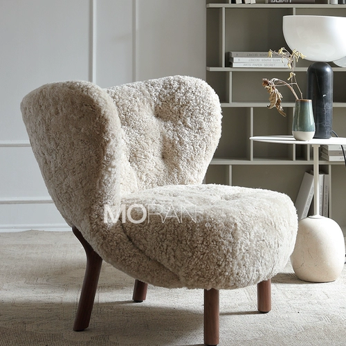 陌染 Датское настоящее шерстяное одно диван -стул Небольшой квартирный дизайнер Средний и повседневный диван из орехового ореха ягненка