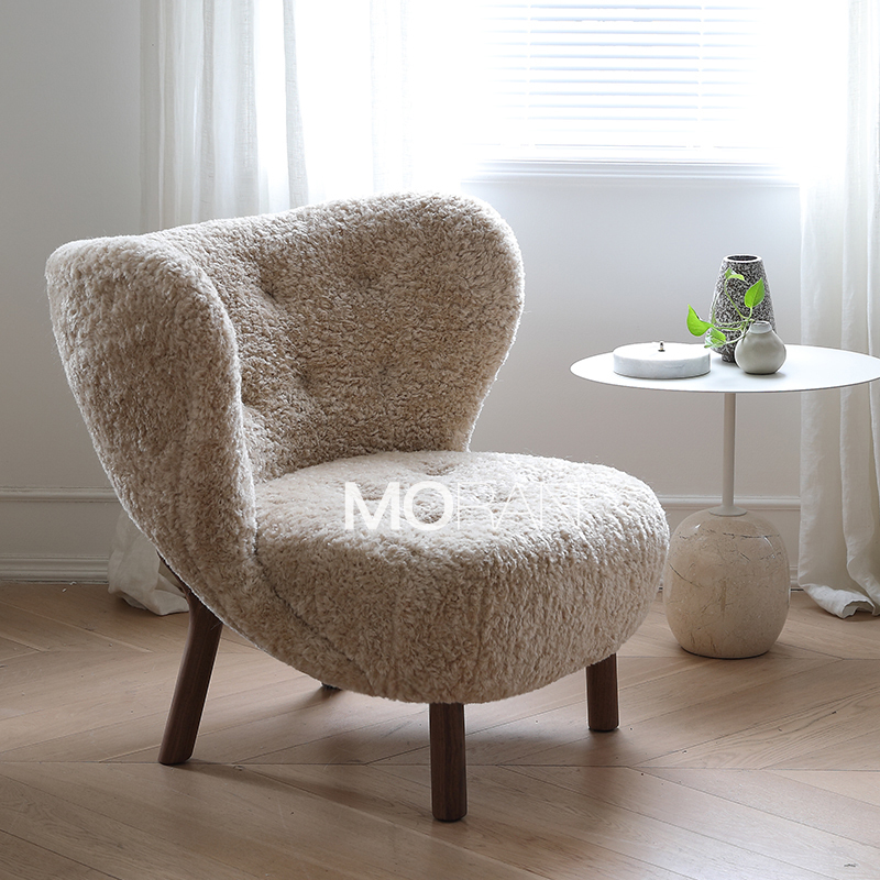 Moyan Danish Design Minimalist Solid Wood Lamb Wool Chair Designer Single Living Room Walnut Sofa Chair