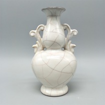 Song Guan Kiln open piece double-ear gourd bottle old imitation unearthed ancient porcelain Antique antique collection vintage ornaments