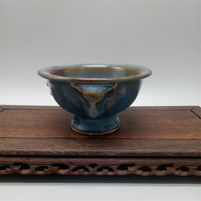 Song Jun Kiln A Little Red Double Sheep Copper Coin Bowl Antique Antique Porcelain Old Goods Retro Decoration Ornament Collection