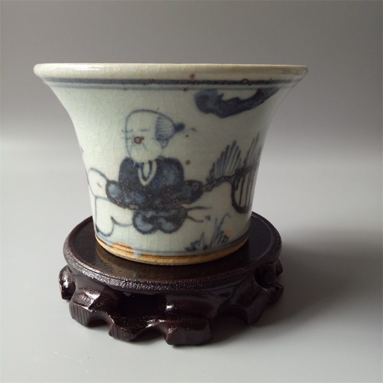Ming blue and white character small flower pot old goods antique antique porcelain hand-painted boutique home collection