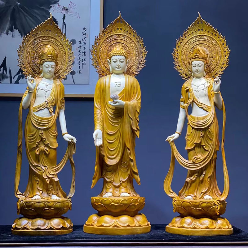 Fragrant Camphor Wood Sculpture Guanyin BodhisattBodhisattva Tibetan King Western Three Holy temples Large worshipping of the living room of the Millway Buddha