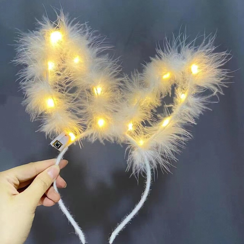 Feather Bunny Ears Glowing Headband Holiday Party Concert Performance Headwear Female Student Hairpin Stall Small Goods Feather Bunny Ears Glowing Headband Holiday Party Concert Performance Headwear Female Student Hairpin Stall Small Goods