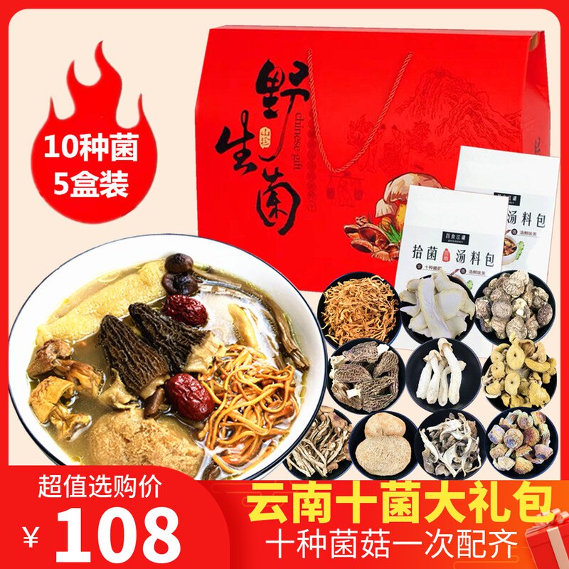 Yunnan Wild Fungus Gift Boxes Packet Fungus Soup Ladle Suit Goat Belly fungus Mushroom Dry Goods Big Gift Package Year delivery 500g