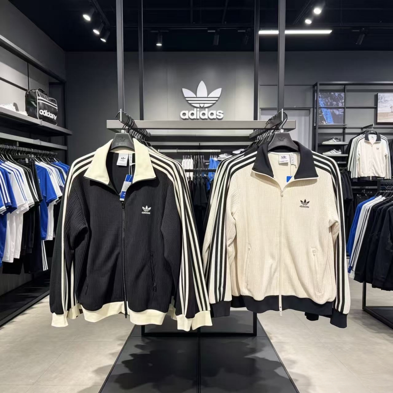 Adidas Adidas Trefoil Waffle Jacket Unisex Stand Collar Casual Cardigan Zipper Jacket Trendy