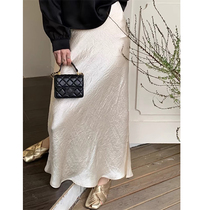Apricot fishtail skirt for pregnant women summer thin slit long skirt high waist slimming acetate satin A-line hip skirt