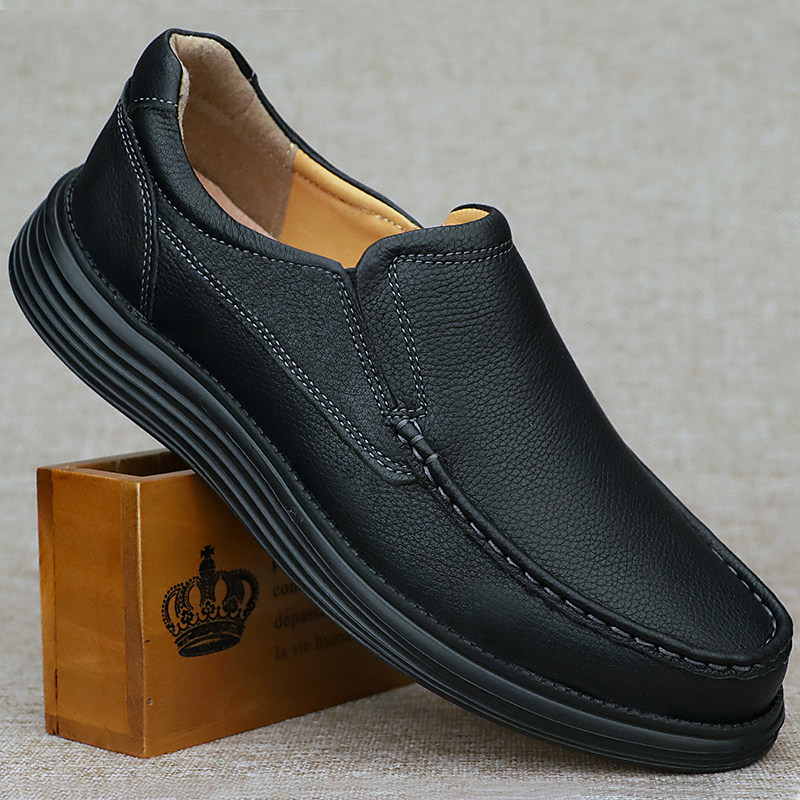 High-end Buffalo Leather One Foot Pedal Business Casual Men's Shoes Comfort Shock Absorbing Thick Bottom Leather Shoes Genuine Leather Shoes Slacker Shoes Light Poo Shoes