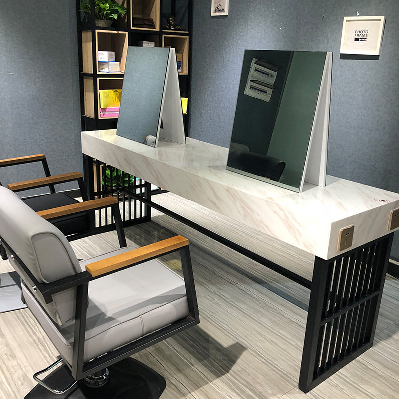 Nordic four-sided double-sided hair salon special hair salon mirror Hair mirror table Solid wood four-sided hair cutting mirror Makeup iron dyeing mirror