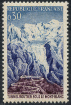 RF1454 French stamps on 1965: the Brandt Peak Road tunnel opens with new original adhesive sticker printed on it