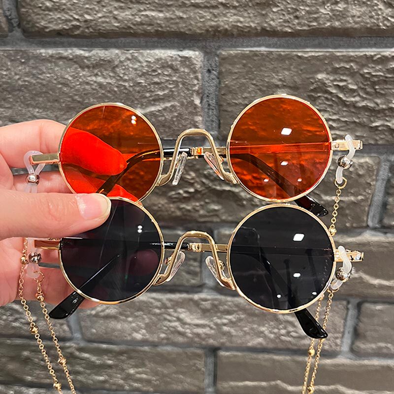Children's retro round frame sunglasses 3-12-year-old boy girl walking show sunglasses fashion personality wave cool glasses-Taobao