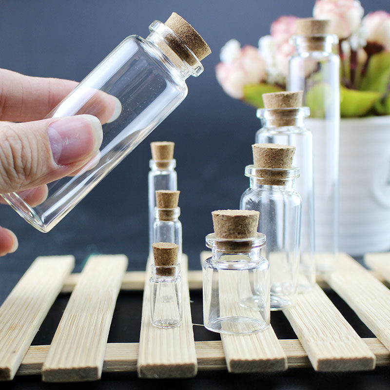 10 wood stopper small glass bottle aluminum cover Mini drift bottle Hsu May bottle transparent hanging decoration Kindergarten ring Genesis-Taobao