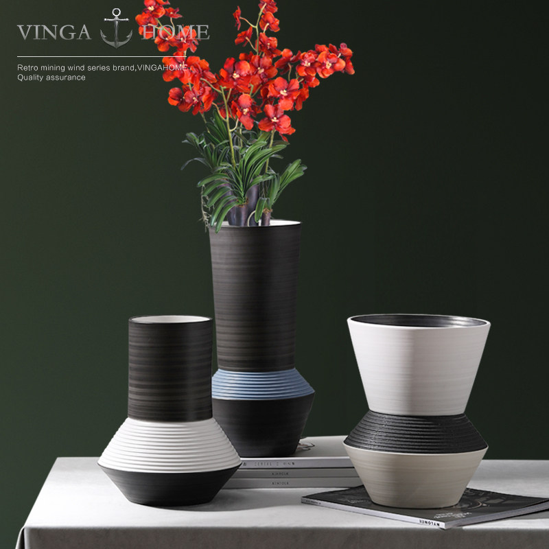 European-style modern minimalist features creative large round mouth ceramic vase living room dry flower flower arrangement decoration decoration decoration