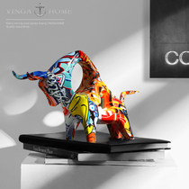 Modern minimalist creative graffiti cow ornaments office desktop living room study wine cabinet home soft decorations furnishings