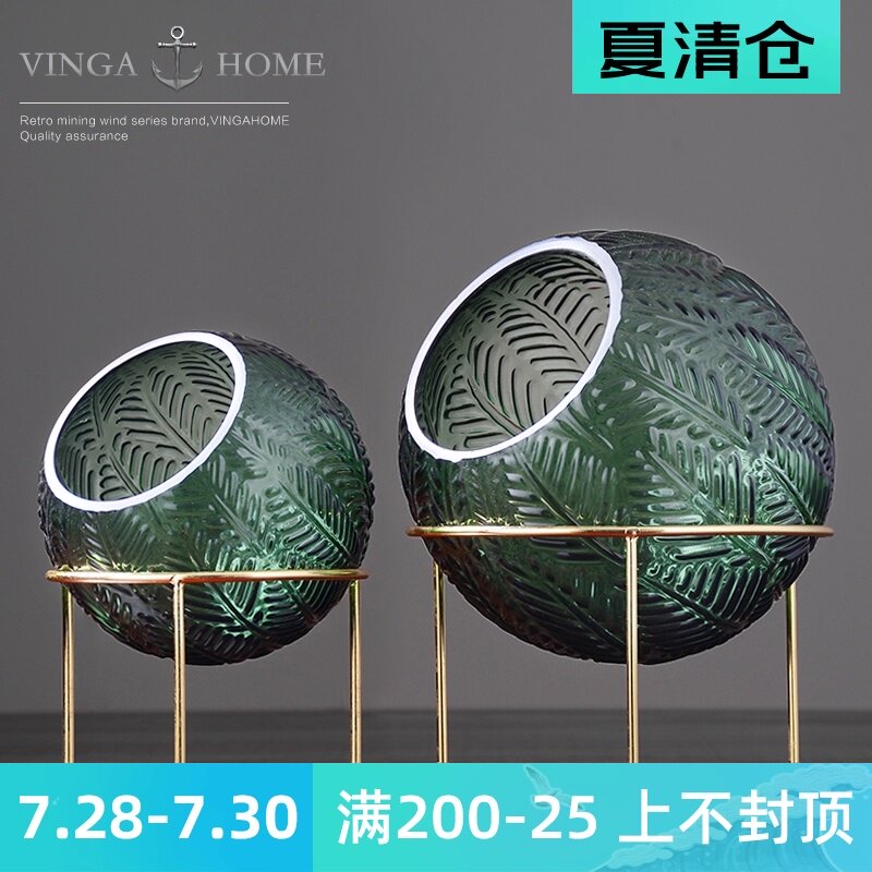 Vingahome Nordic home decoration Art iron bracket Spherical glass vase Hydroponic light luxury ornaments