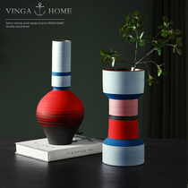 European simple modern round mouth color flower arrangement ceramic vase creative living room TV cabinet home decorations ornaments