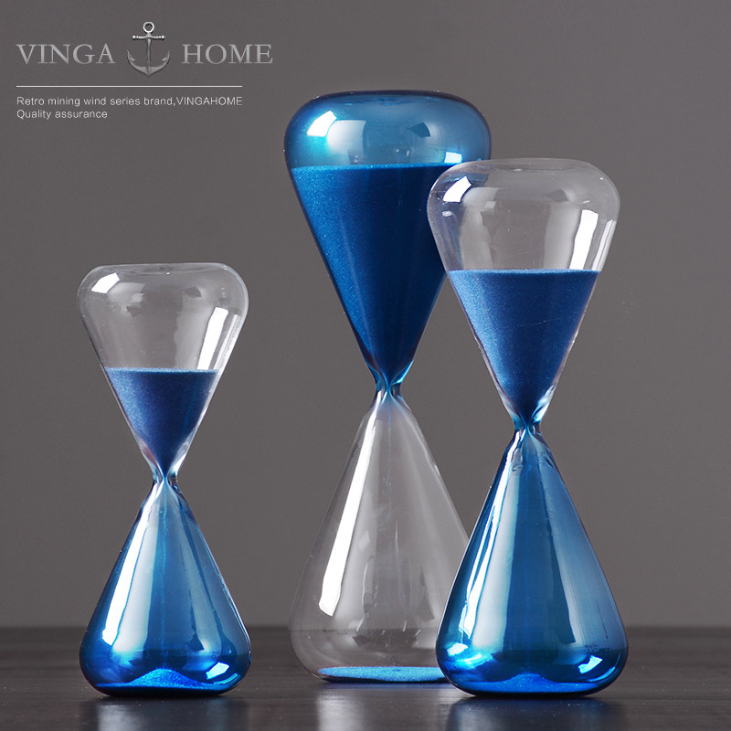 Nordic Blue Glass Timing Sand Leakage Pendulum Pieces Creative Personality Minimalist Modern Office Living Room Adornment Furnishing